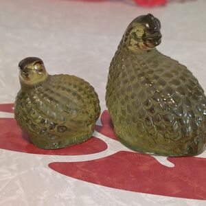 Vintage Green Quail Figurines